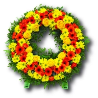 Coroana funerara rotunda din gerbera si crizantema 2